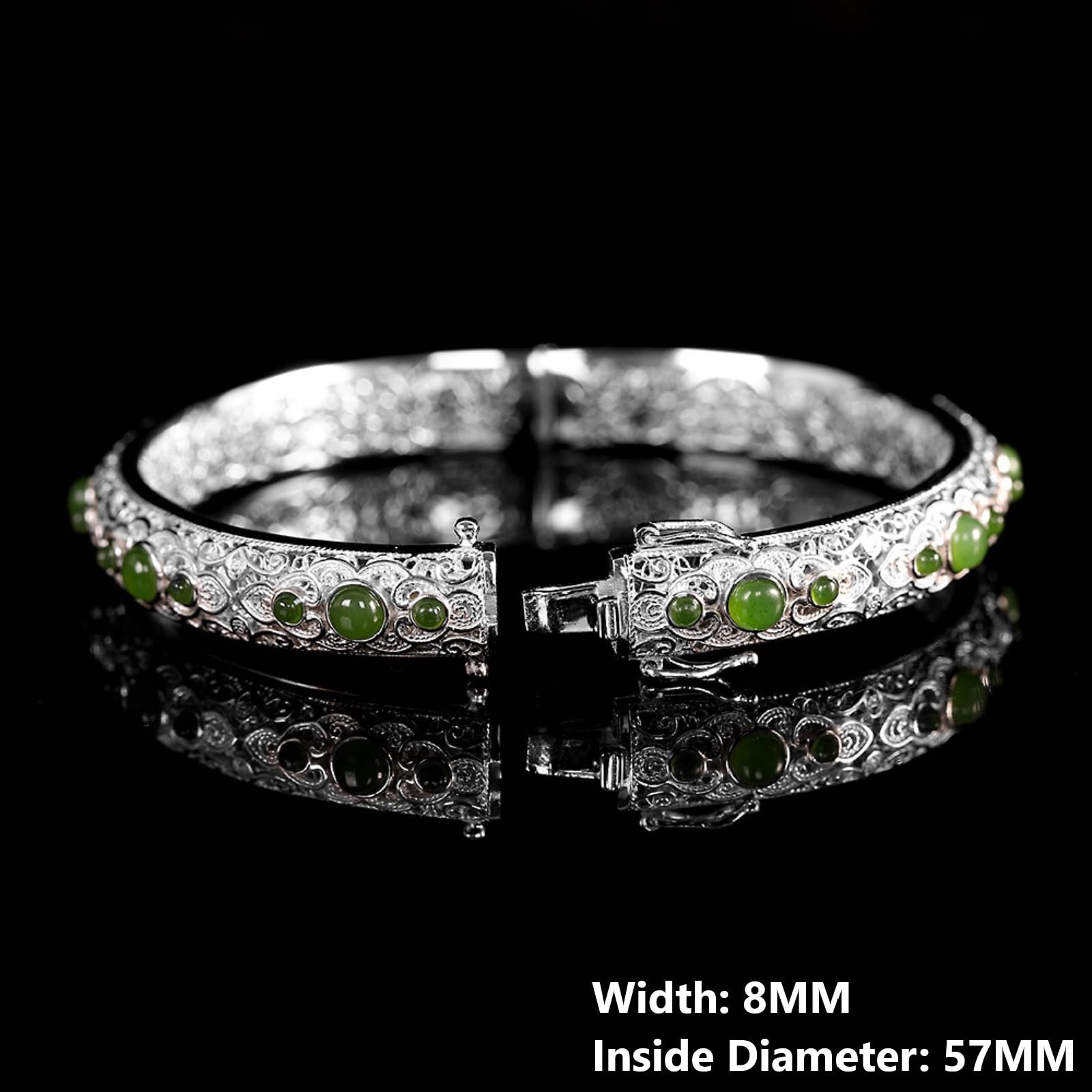 Braccialetti d'argento, braccialetti da braccialet Bracciale rigido traforato in argento sterling S925 con diaspro, artigianato tradizionale, accessorio perfetto for l'appuntamento
