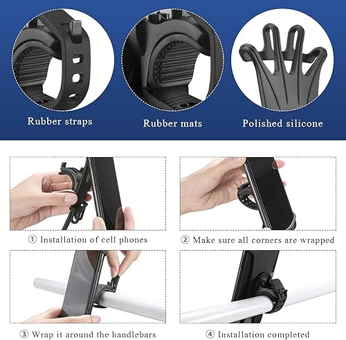Miniatura 5 de Soporte de teléfono para bicicleta, rotación de 360, soporte de teléfono móvil de bicicleta ajustable con correa ajustable, soporte de silicona