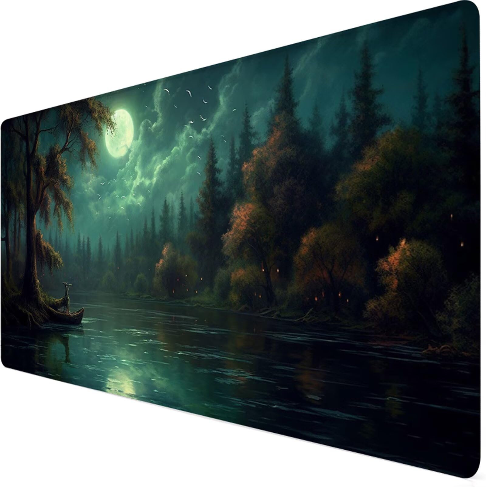 Podkładka pod mysz XXL 1000x500x3mm podkładka pod mysz drzewo podkładka pod mysz księżyc poprawia precyzję i szybkość, wodoodporne antypoślizgowe, szyte krawędzie, akcesoria do gier, komputer, prezent