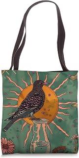 Retro Floral European Starling Lover Tarot Card Tote Bag