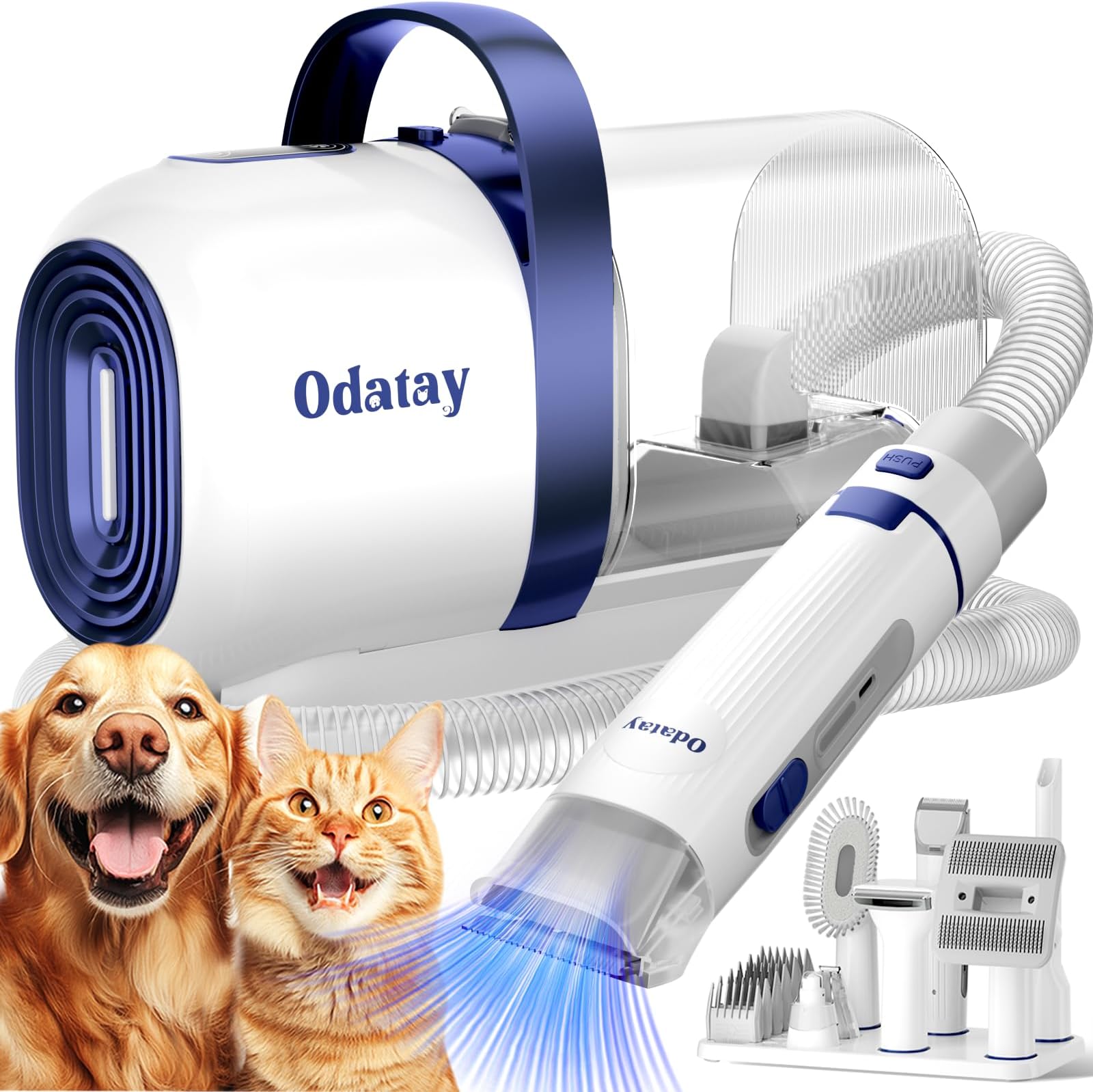 Odatay Dog Grooming Vacuum, Dog Grooming Kit, Strong Pet Grooming Vacuum for Dogs, 2L Large Capacity Dog Vacuum for Shedding Grooming Hair, Dog Hair Vacuum, 5 Pet Grooming Tools, Blue