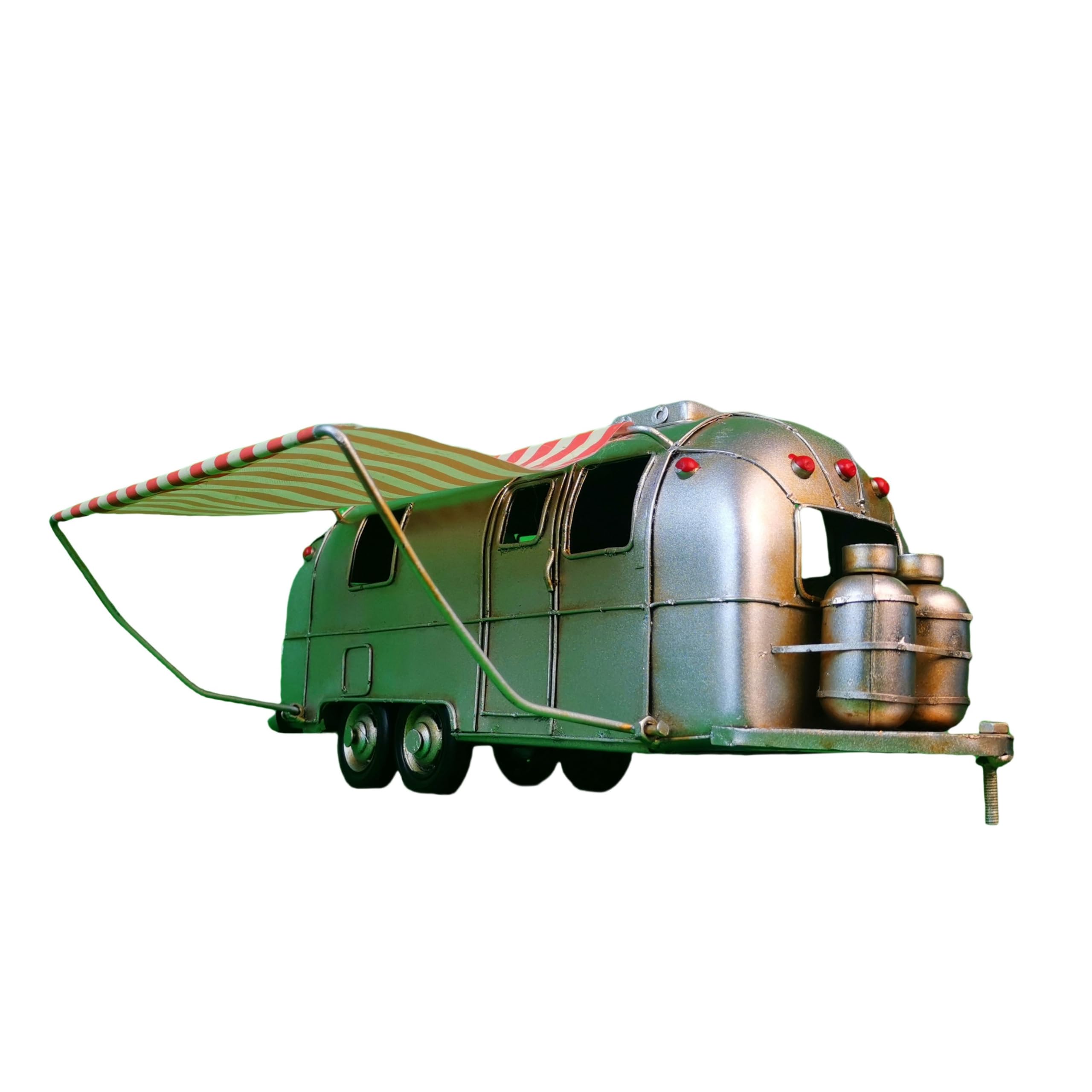 Camper Van Model Rusty Retro London Camper Model with Fabric Canopy Metal Ornament Vehicle Home Decor Ideal Gift for Kids and Adults