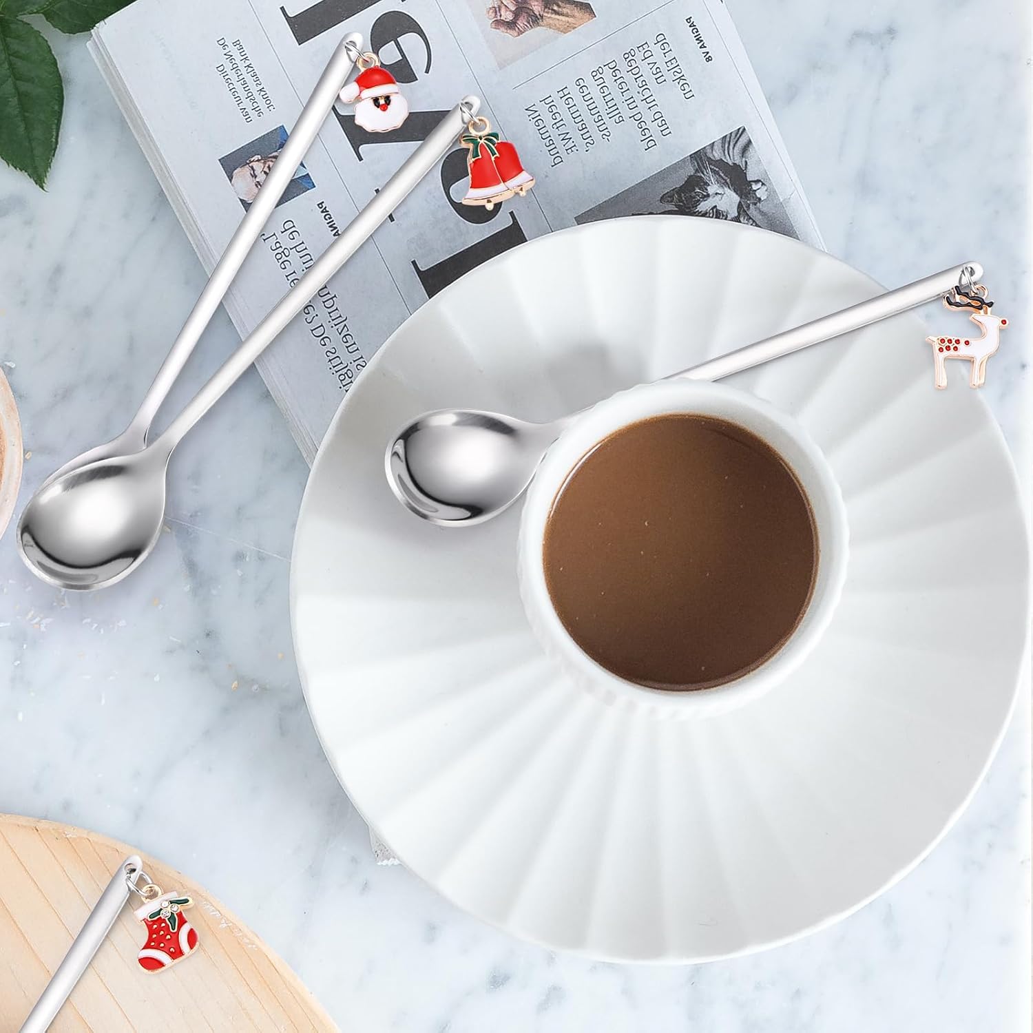Stainless Steel Dessert Forks and Spoon Set Christmas Festive Holiday Cutlery for Home Christmas Party Supply Gold and Silver 24 Pieces/lot