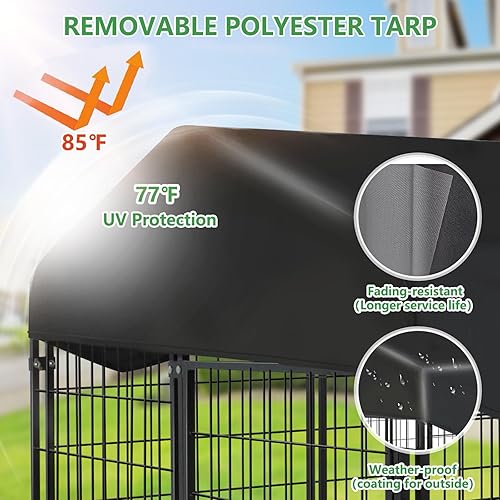 Miniatura 3 de Perrera para perros al aire libre, 4 x 4.2 x 4.5 pies, perrera exterior con techo, perreras grandes con puerta giratoria y 2 cuencos ajustables,