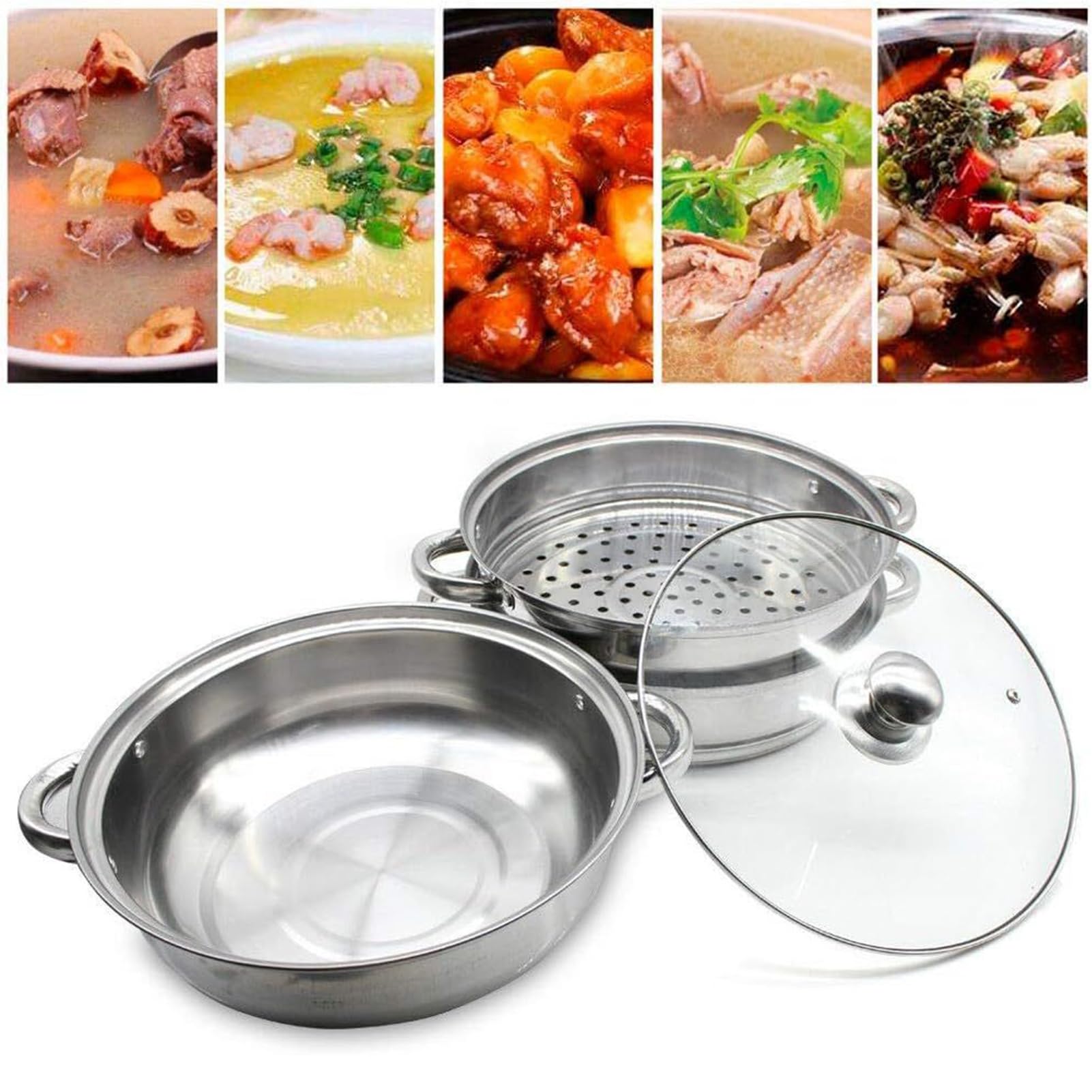 Pot à induction empilable – Ensemble de marmites vapeur en acier | inoxydable à plusieurs niveaux, récipient de cuisson avec couvercle | Équipement culinaire pour raviolis, poisson, légumes, r