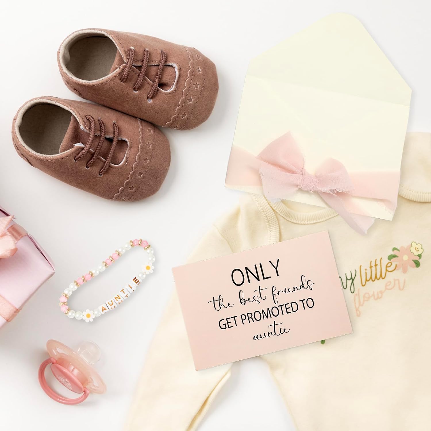 JarThenaAMCS Get Promoted To New Auntie Gift Kit New Aunt Bracelet with Card Envelope Ribbon for Women Auntie Mom Grandma Sister Birthday Pregnancy Announcement Gift - Image 7