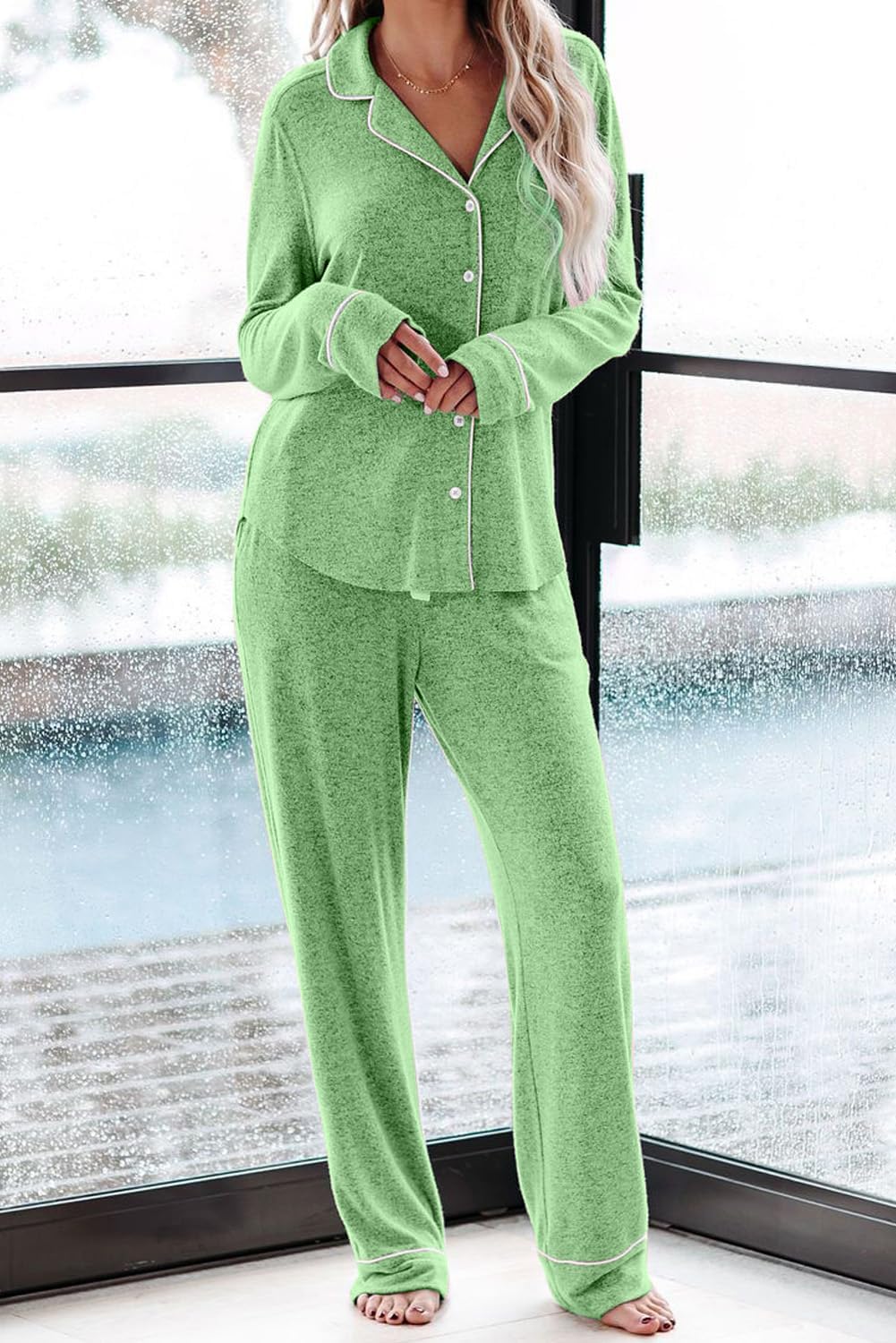 Aamikast Women's Pajama Sets Long Sleeve Button Down Sleepwear Nightwear Soft Pjs Lounge Sets - Image 4