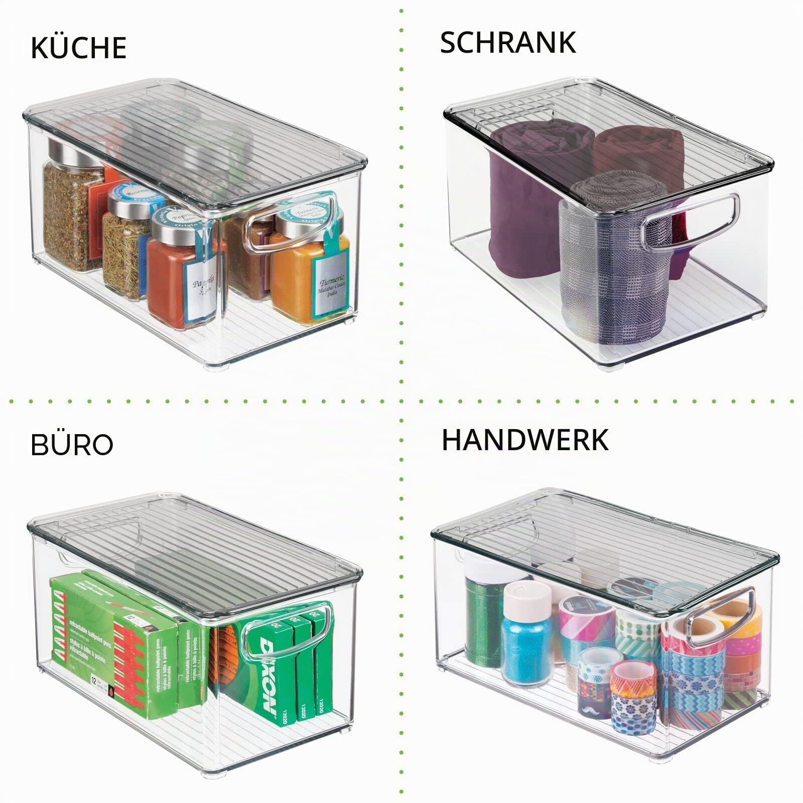 mDesign 4er-Set Aufbewahrungsbox mit Griffen – Kühlschrankbox mit Deckel zur Lebensmittelaufbewahrung – Ablage aus BPA-freiem Kunststoff für den Küchen- oder Kühlschrank – durchsichtig und grau