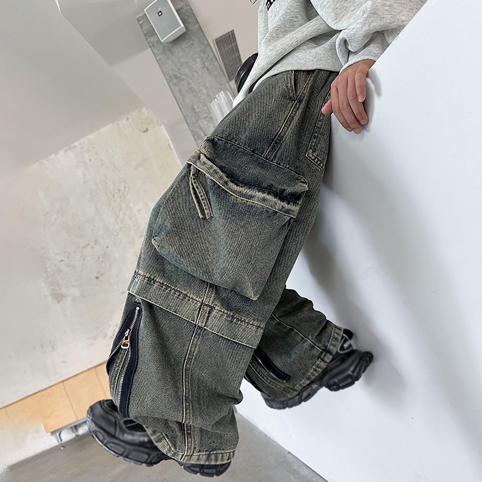 Genérico Pantalon Vaquero Niño - Pantalones Vaqueros Cargo para Niños Cómodos Y Duraderos Informales con Múltiples Bolsillos Elegantes Largos para Uso Diario Al Aire Libre Y Escolar