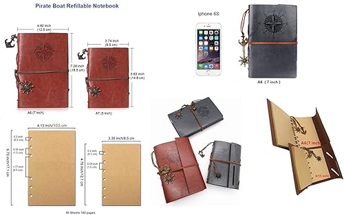 Vista 22 de Ailifly Cuaderno de escritura de cuero náutico vintage, hojas sueltas en blanco, recargable, diario de viaje en relieve, cuaderno en espiral