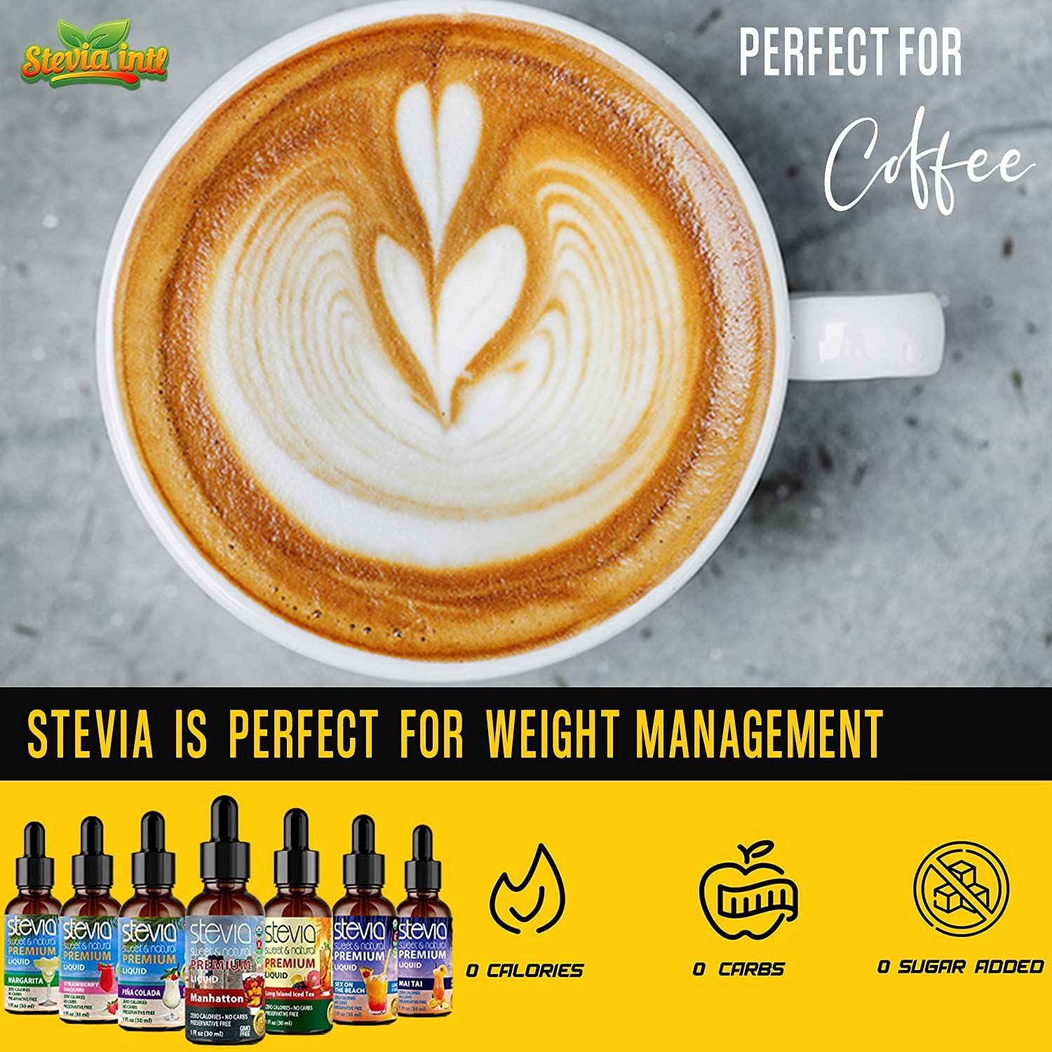Stevia Intl (Pack of 7) Cocktail Lovers Bundle. Premium Stevia Drops with 5 Flavors in Glass Bottles. All Naturally Sweet, Non-Bitter, 0 Calorie, NON-GMO, Diabetic & Keto Friendly (1oz)