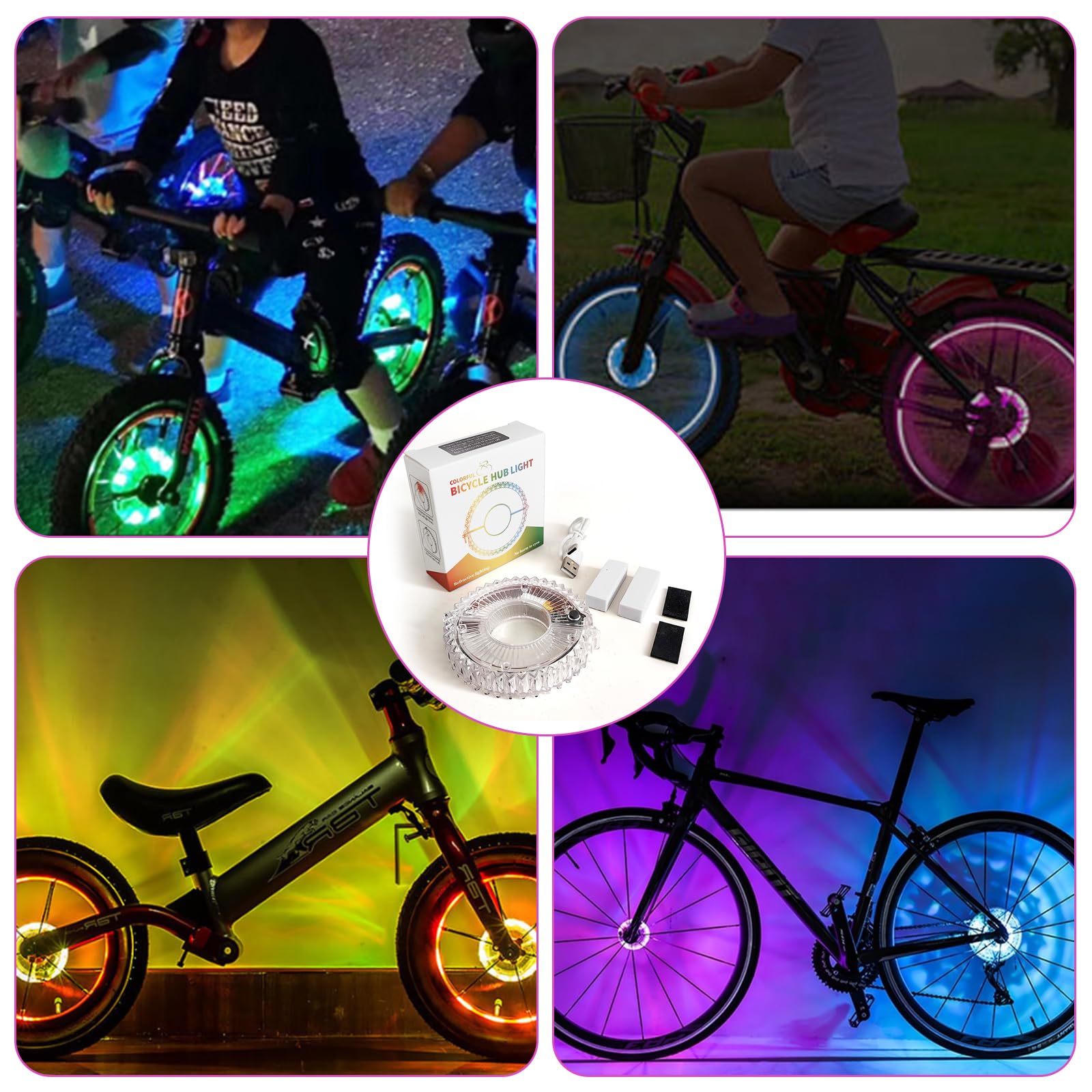 Begonia 2 luci a LED per bambini, ricaricabili tramite USB, per bilanciamento del monopattino a LED, 7 colori, 18 modalità e Smart Induction, IP55, impermeabili, per bambini e adulti