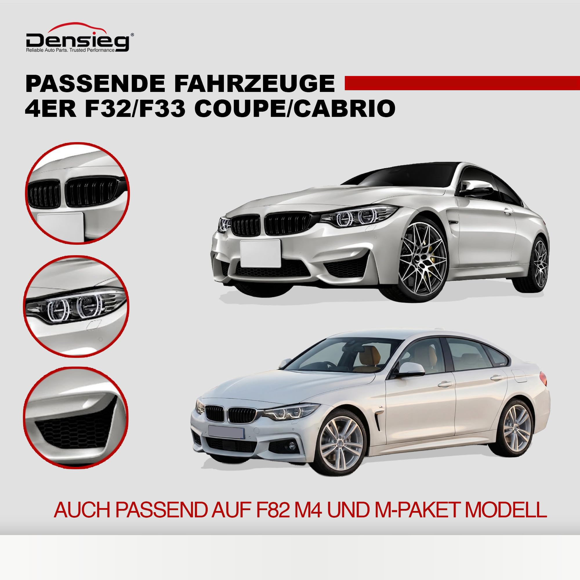 Podwójny grill nerkowy F32, błyszczący, czarny, kompatybilny z BMW serii 4 F32 F33 F36 Coupe Cabrio M4 F80 M3 2013-2017, kratka ozdobna, grill sportowy