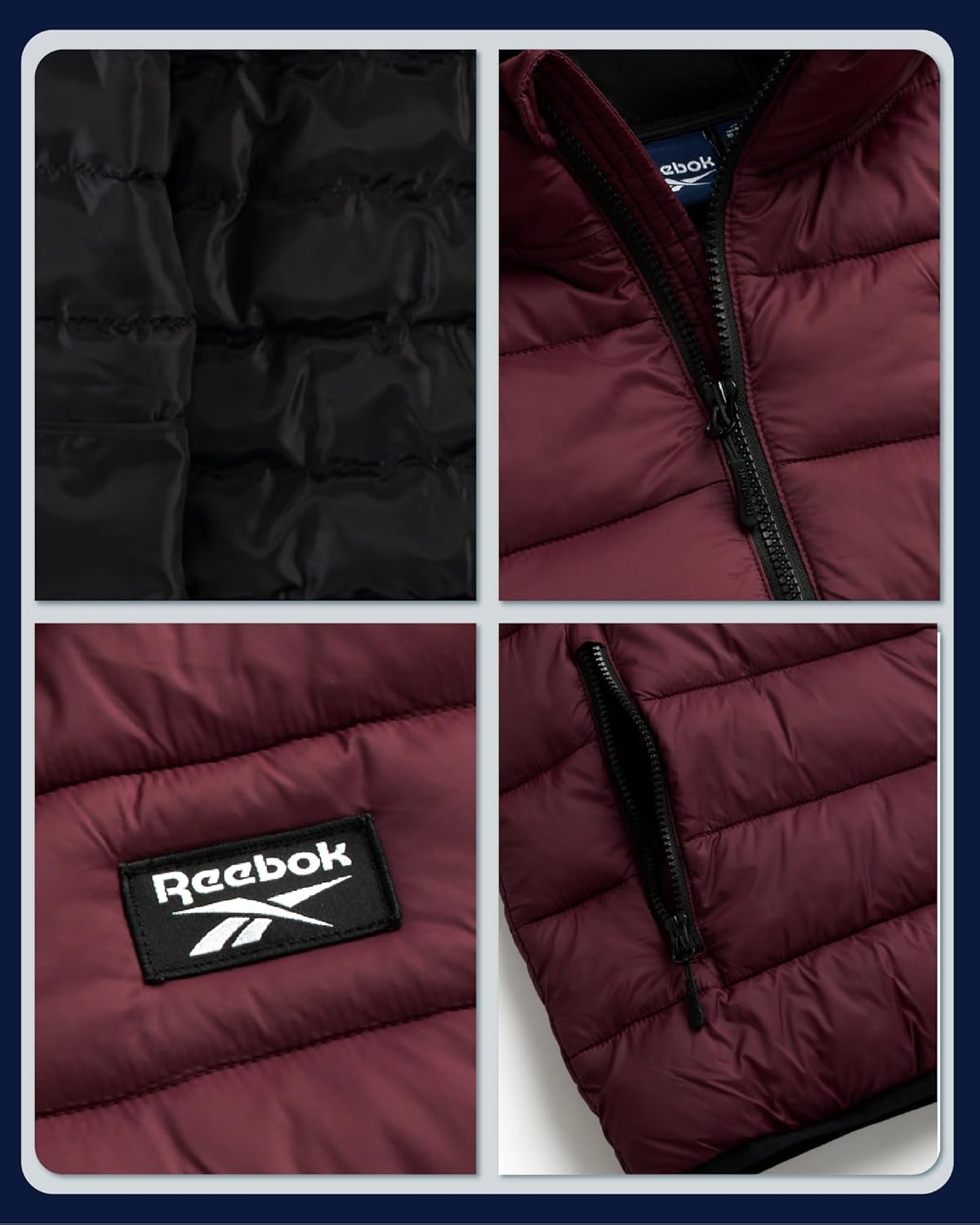 Reebok Mens Puffer Jacket – Lightweight Quilted Warm Glacier Shield Hooded Mens Winter Coats – Cozy Insulated Jackets for Men