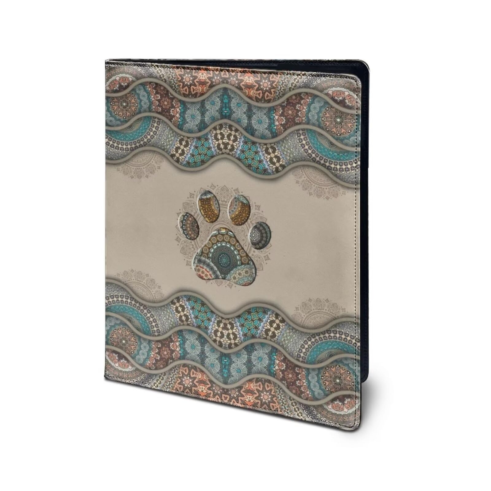 COEQINE Boho Padfolio for Men,Beige Dog Paw Print Business Pad Holders with Business Card Holder Pocket and Id Window for Male,Leather Soft Cover - Image 2