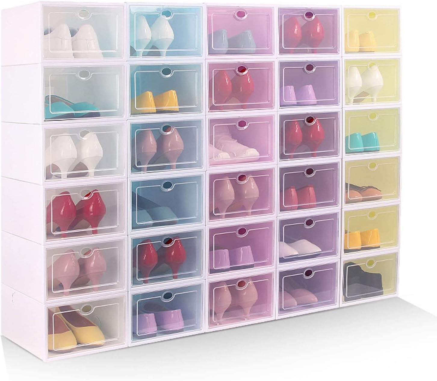 30 Pack Shoe Storage Boxes,Shoe Box Storage containers Clear Plastic Stackable Shoe Organizer for Closet, Sneaker Storage Box Space Saving (Color : White, Size : 13x9x5.5in)