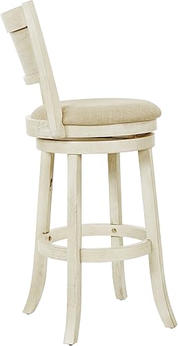 Miniatura 3 de OSP Home Furnishings Metro Taburete giratorio de 30 pulgadas con asiento acolchado y reposapiés adjunto, tela beige con marco blanco antiguo