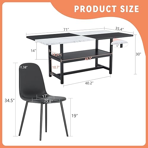 Miniatura 5 de 71" Dining Table Set for 8 with Storage Shelf - Modern Industrial Rectangular Dining Table Set with Metal Legs & Upholstered Chairs, White & Black