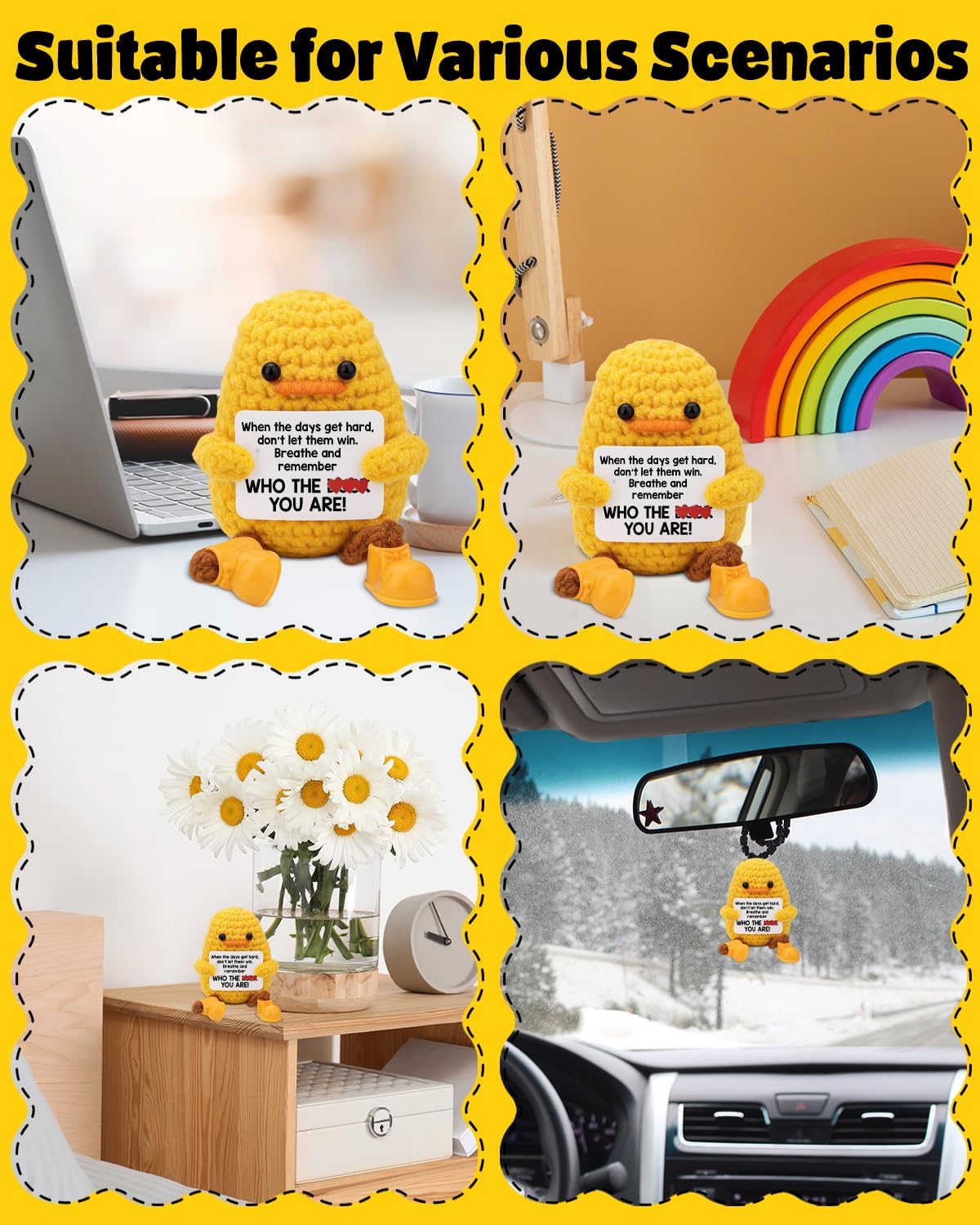 Funny Positive Crochet Animals Duck Gifts for Coworkers Friends - Motivational Christmas Birthday Gifts - Cute Mini Handmade Emotional Support Crochet Duck Decor - Image 5