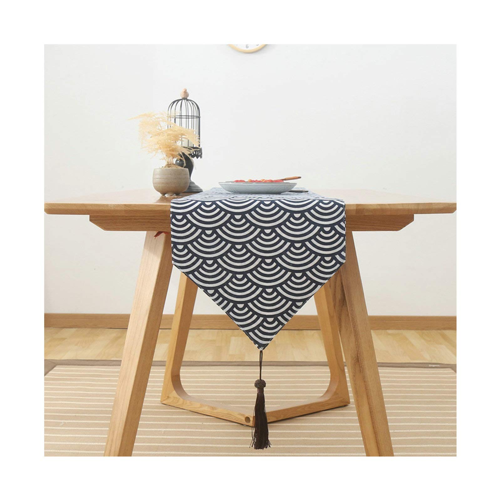 Aeici Camino de mesa de algodón cuadrado, decoración de estilo japonés, 33 x 96 cm, camino de mesa para fiestas de niños, olas azul marino