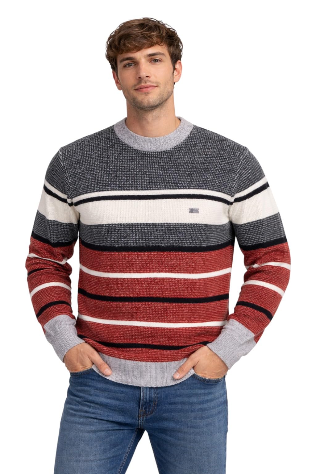 Sparlune Multicolor Striped Knit Sweater with Textured Fabric, Ribbed Cuff, Long Sleeve for Men and Women-image-31