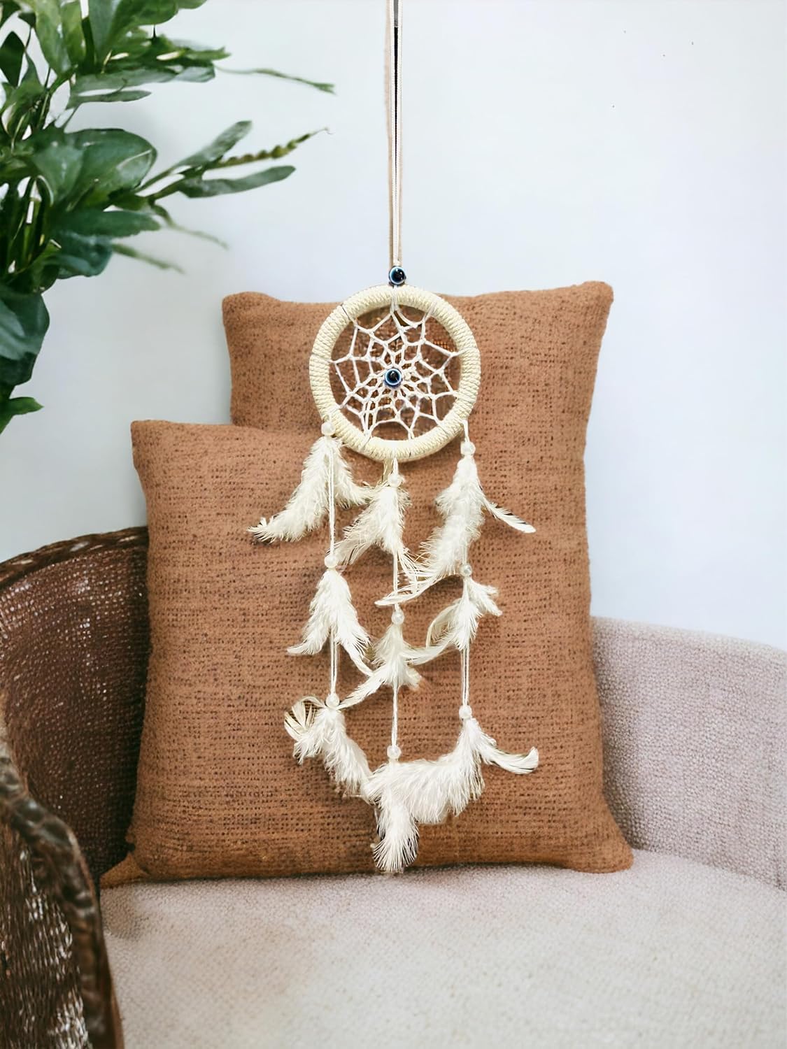 M/S Rakhi Handicraft Evil Eye Dream Catcher for Car White Small Size | Dream Catcher for Home | Car Decoration Accessories | Hanging Ornament | White Feather Evil Eye for Car-image-48