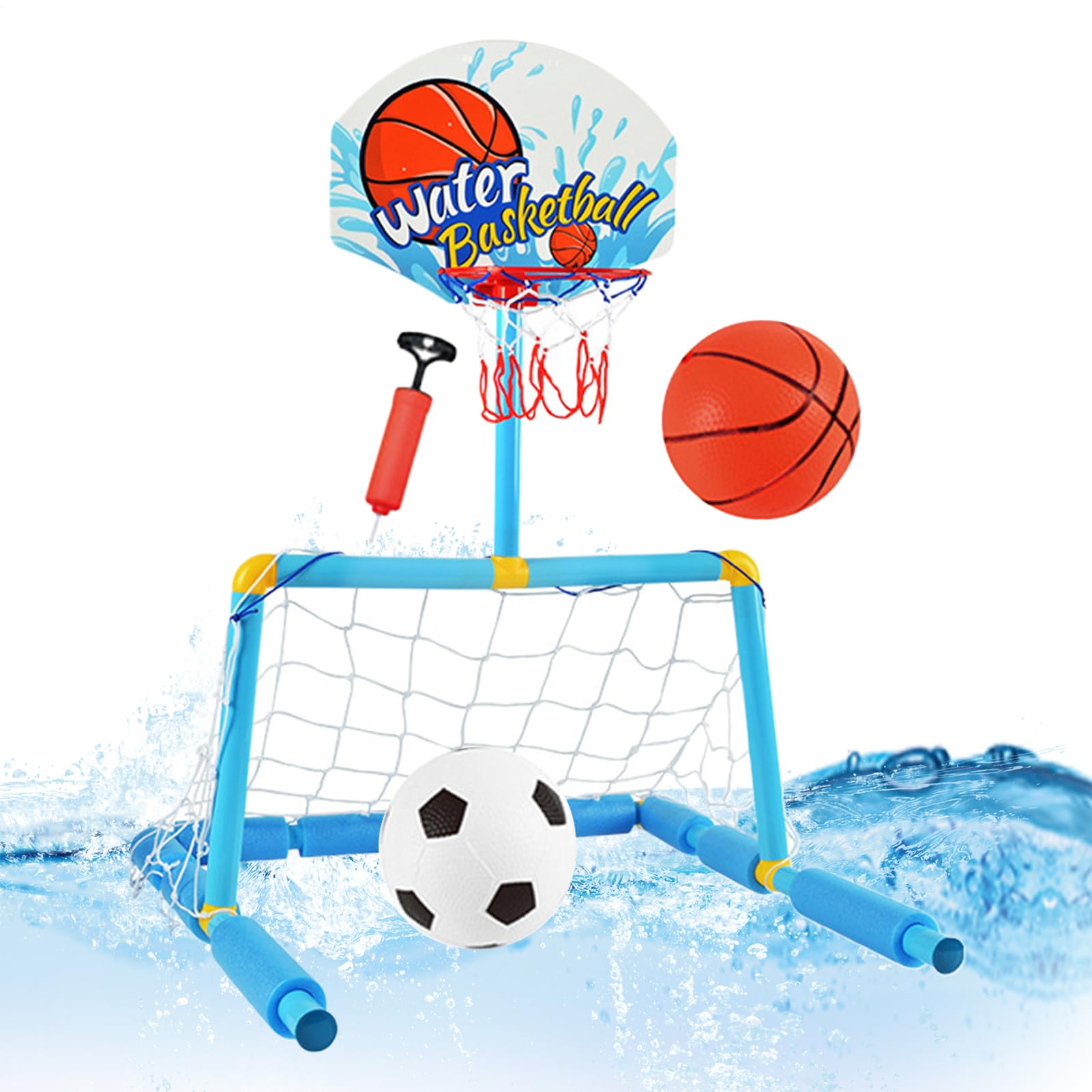 Generisch Canasta de baloncesto para piscina, portería de waterpolo 2 en 1 con 2 bolas y 1 bomba, canasta de baloncesto interactiva para niños y adultos a partir de 4 años al aire libre fiestas