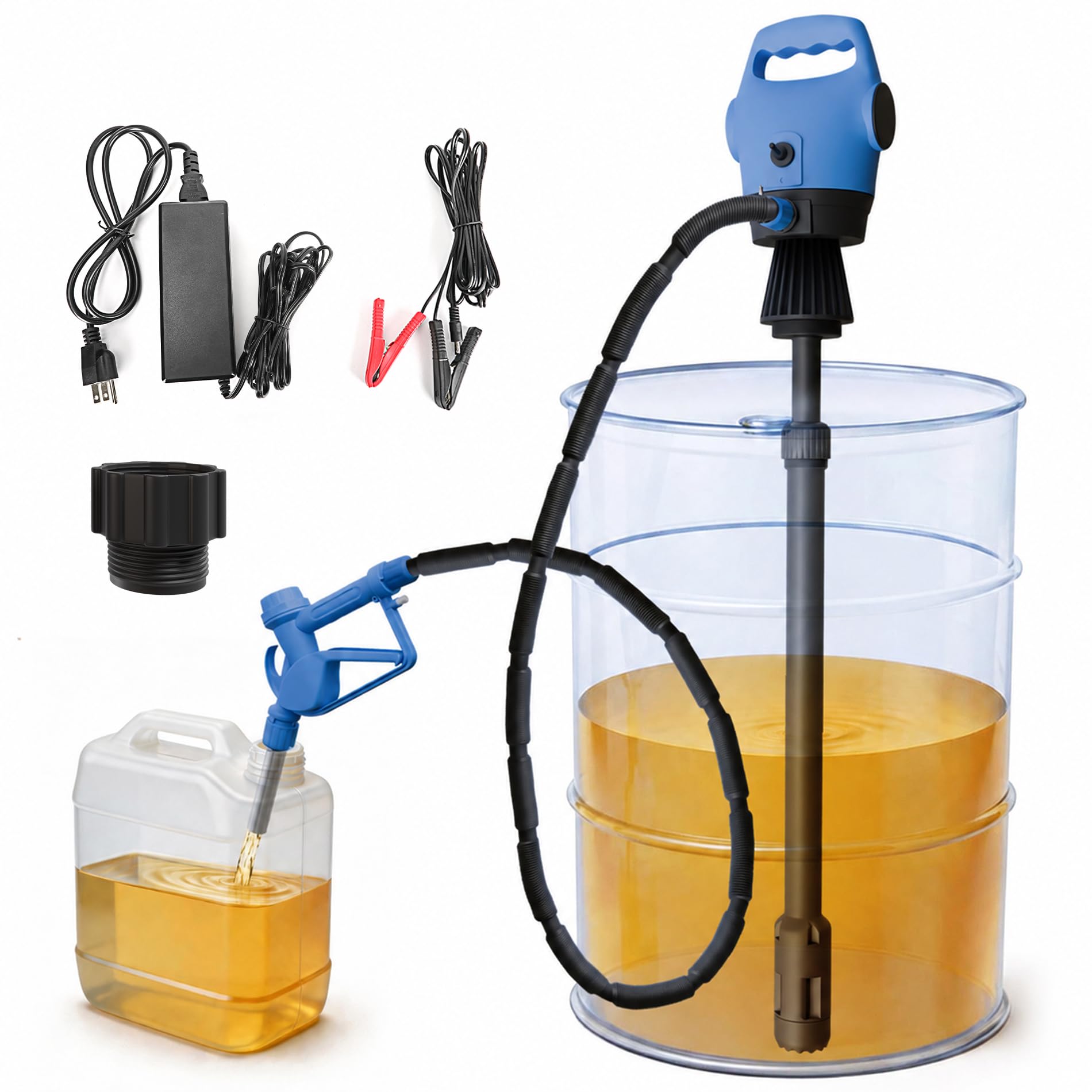 Electric Drum Barrel Pump with 120V AC/12V DC Power,55 Gallon Drum Pump with Built-in 2-Inch Bung Adapter, 5 Gallons Per Minute Flow Rate, for DEF, Diesel, Water, Antifreeze