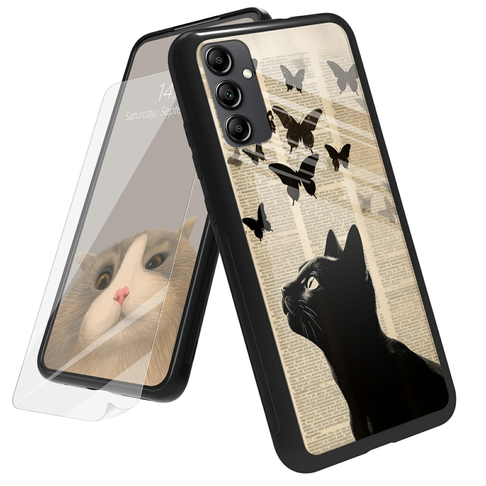 BREIDMKFM for Samsung Galaxy A15 5G Case with Screen Protector,Tempered Glass Back + Soft Silicone TPU Shock Absorption Bumper Women Case for Galaxy