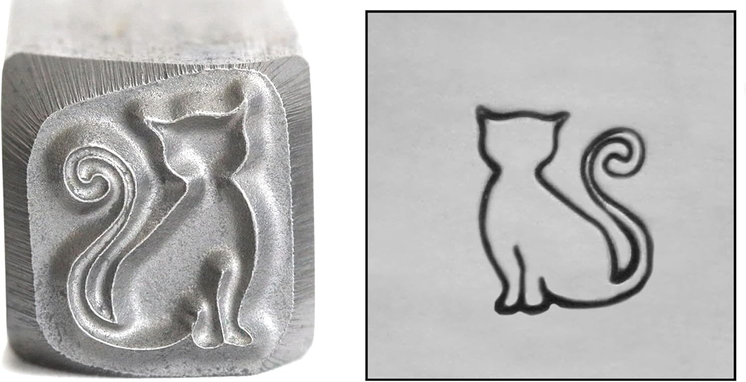 Cat Silhouette Metal Design Stamp, 7.5mm Sitting Feline Kitty Kitten Punch Stamping Tool for Hand Stamped DIY Jewelry Crafts - Beaducation Original Metal Design Stamps
