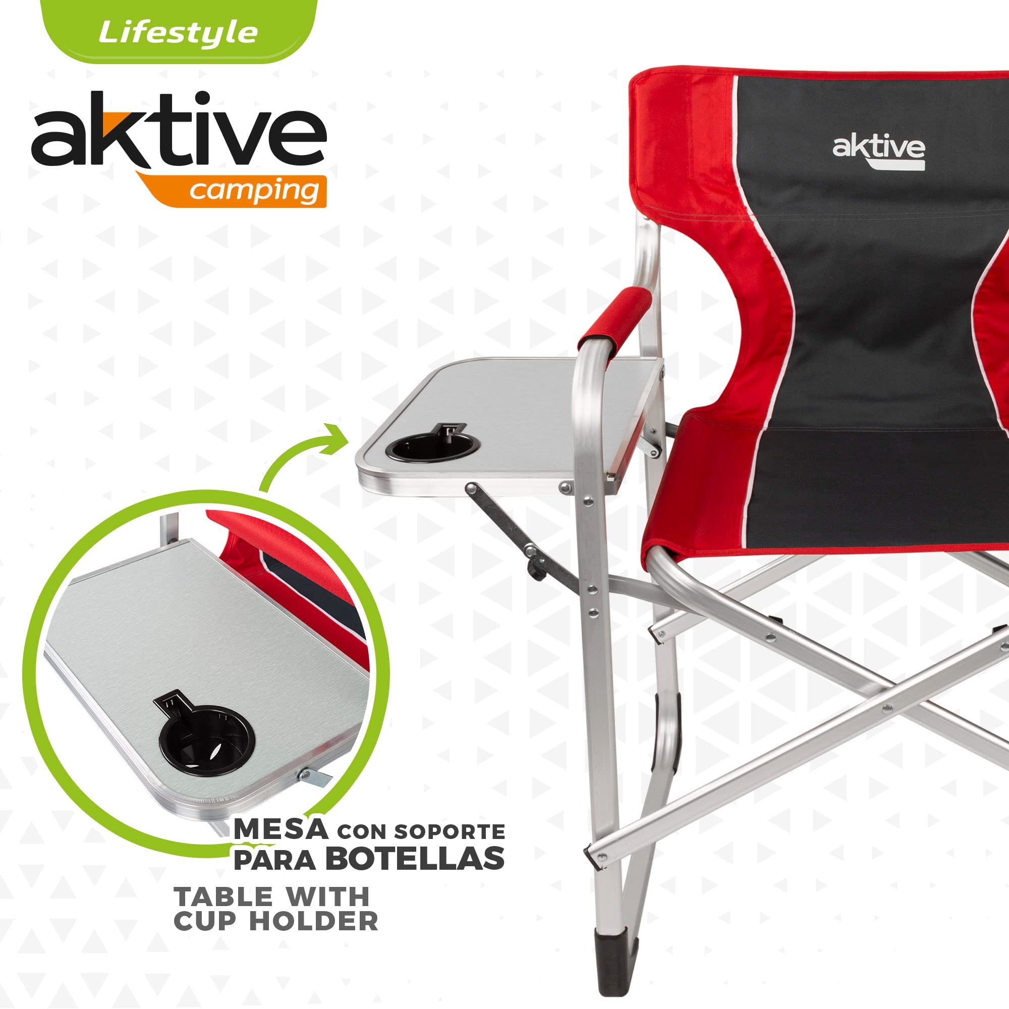 AKTIVE 63000 - Silla Plegable Camping portátil con Soporte ara Botellas y Bolsa térmica, Silla Camping Plegable 61x48x92,5cm, Resistente y Ligera, Silla Director Plegable antivuelco