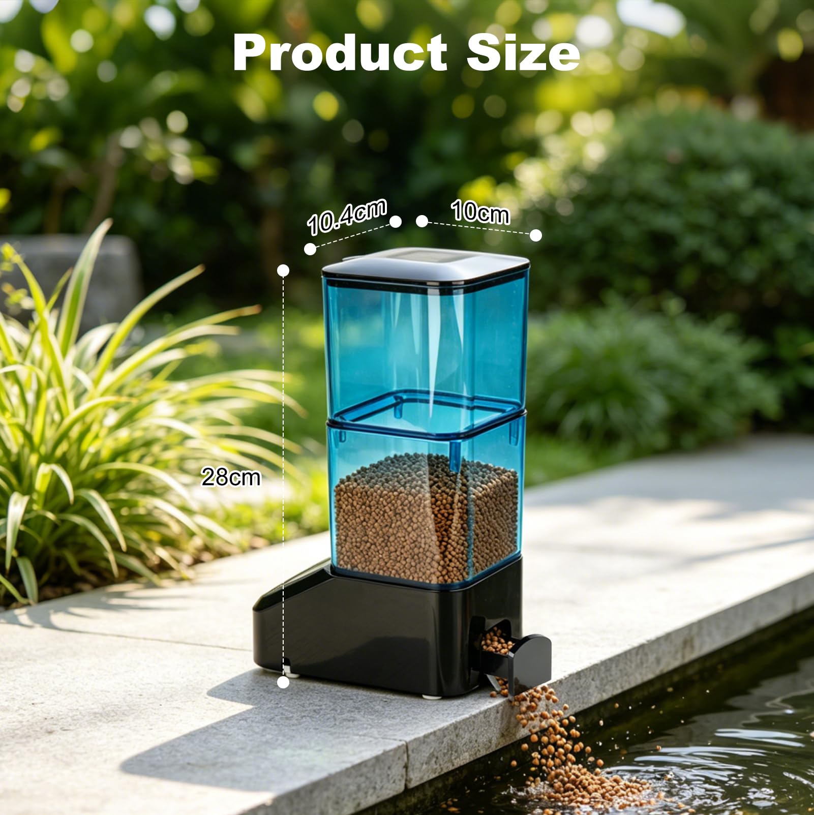 Mangeoire Automatique pour Bassin, 2L fishkeeper Distributeur Automatique pour Aquarium avec Minuterie, 1 À 6 Repas/Jour, Système Anti-Blocage, Mode Manuel/Automatique,(Piles Non Incluses)