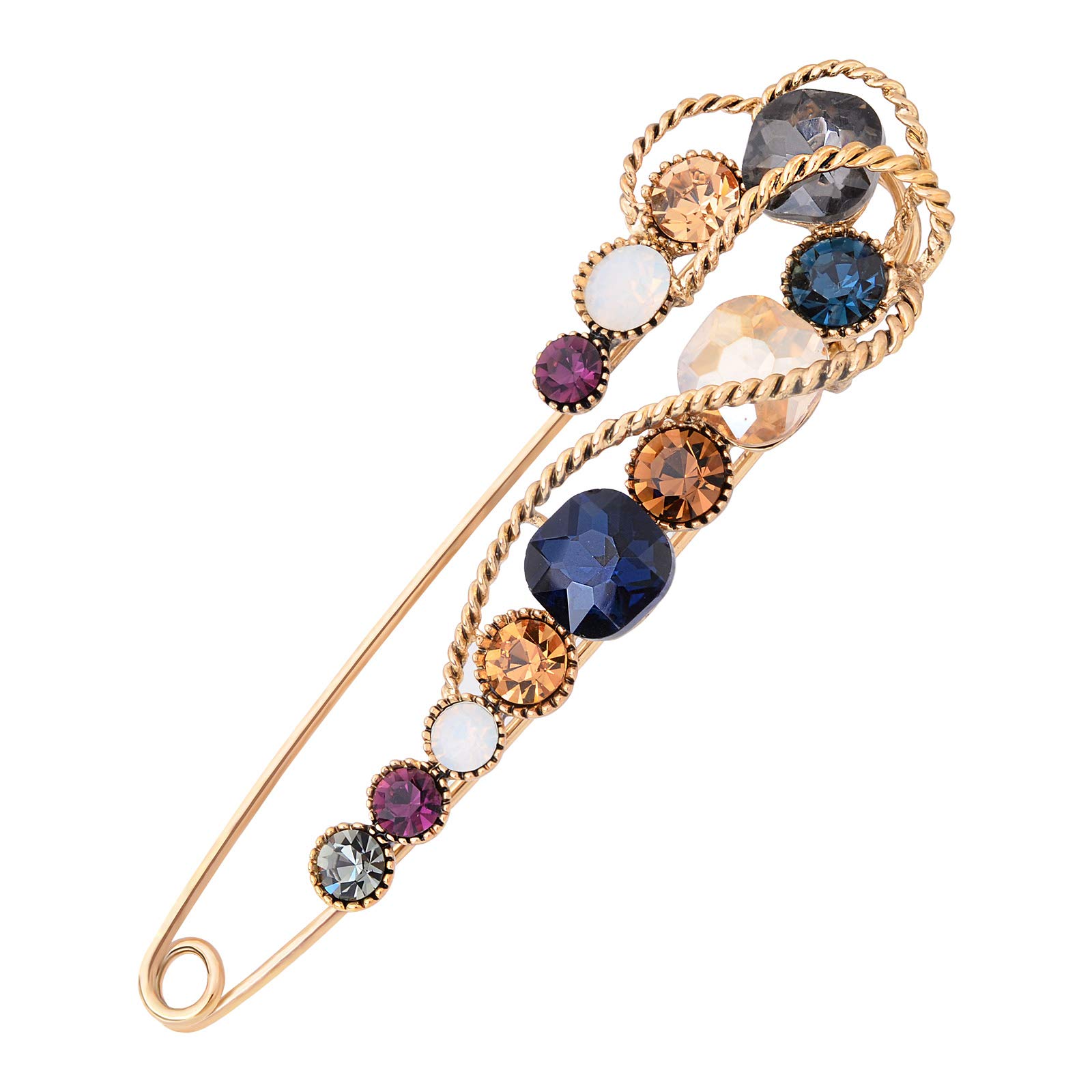 Fenni Jewelry 4.1" Vintage Rhinestone Crystal Flower Large Safety Pins Brooch Cardigan Scarf Sweater