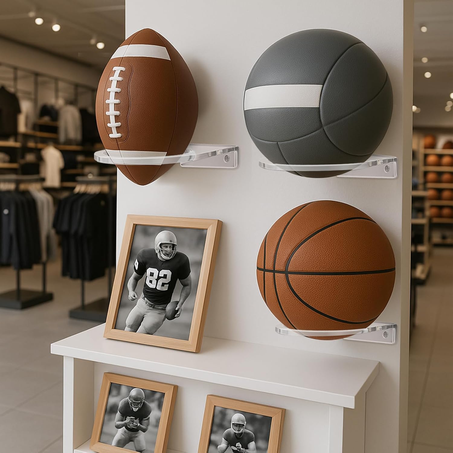 Acrylic Basketball Wall Mount 2-Pack - Clear Space-Saving Sports Decor | Holds Football/Volleyball