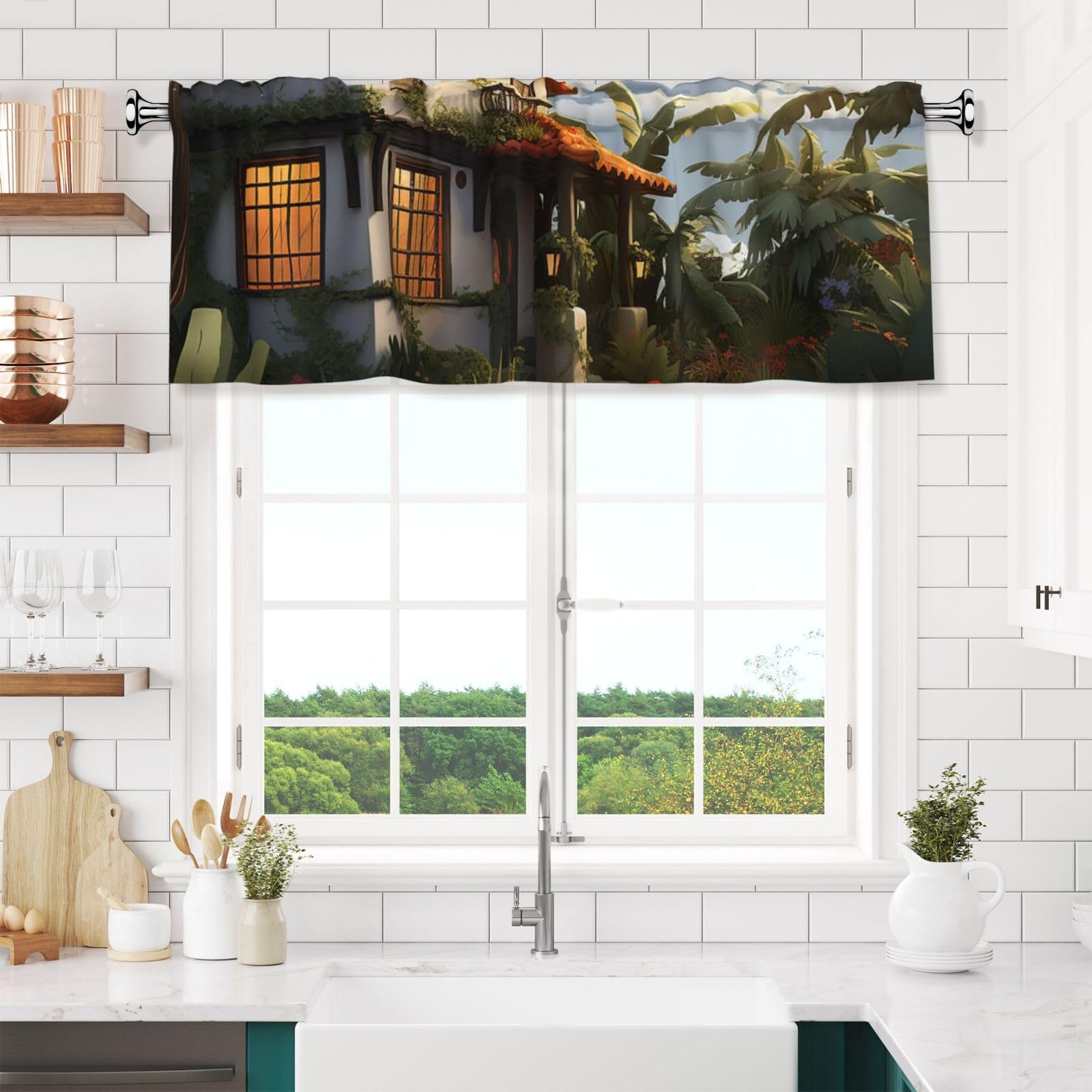 NONHAI Farmhouse Valances for Windows Short Curtains Rod Pocket Cafe Window Treatments Valance Curtains for Kitchen Bathroom Laundry Basement Windows 54x18inch Blackout Window Valance