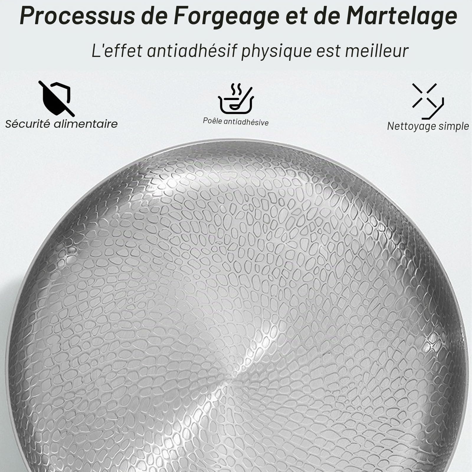 Poêle à frire en titane Ø 28 cm, poêle en titane non revêtue, poêle antiadhésive résistante aux rayures, poêle martelée, poêle à frire premium pour induction, résistante au four et au