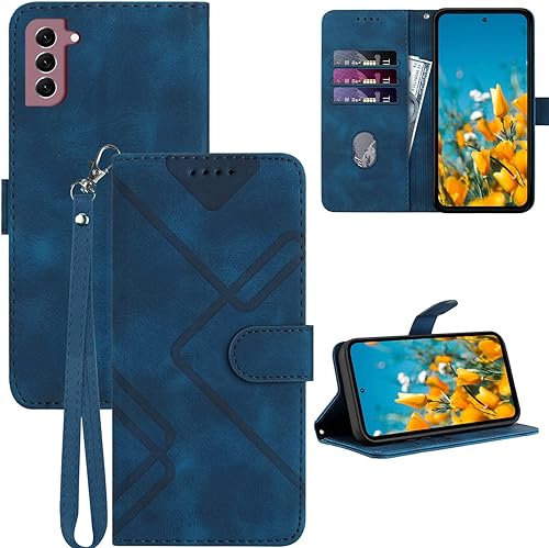 Funda para Galaxy S21, tarjetero, correa para la muñeca, soporte, cierre magnético, funda con patrón de piel sintética, protección a prueba de