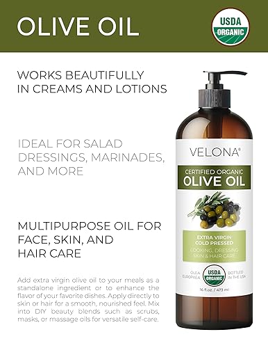 Miniatura 2 de velona Aceite de oliva orgánico certificado por USDA, 32 onzas líquidas, aceite portador 100% puro y natural, extra virgen, sin refinar, prensado en