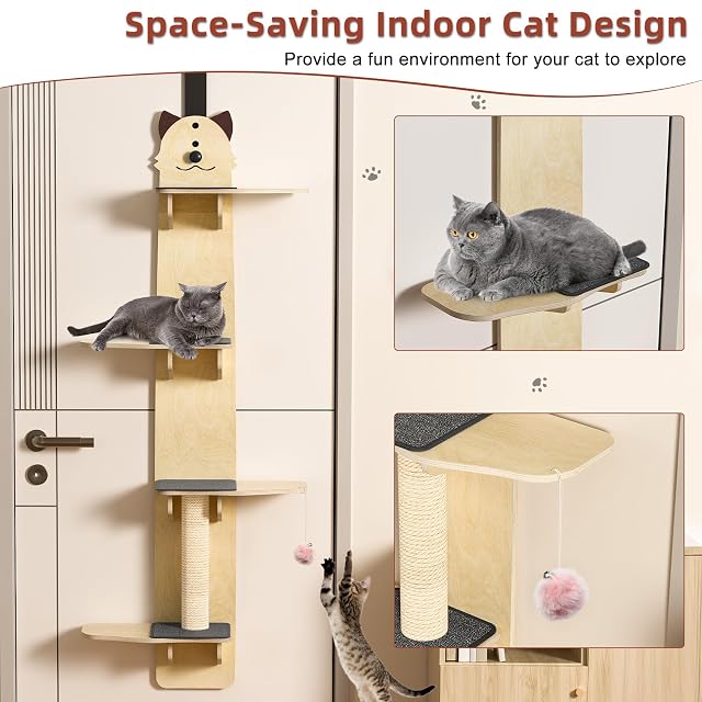 Foto 4 de 8 de Percha para puerta de gato, árbol vertical para gatos de 4 niveles sobre la puerta
