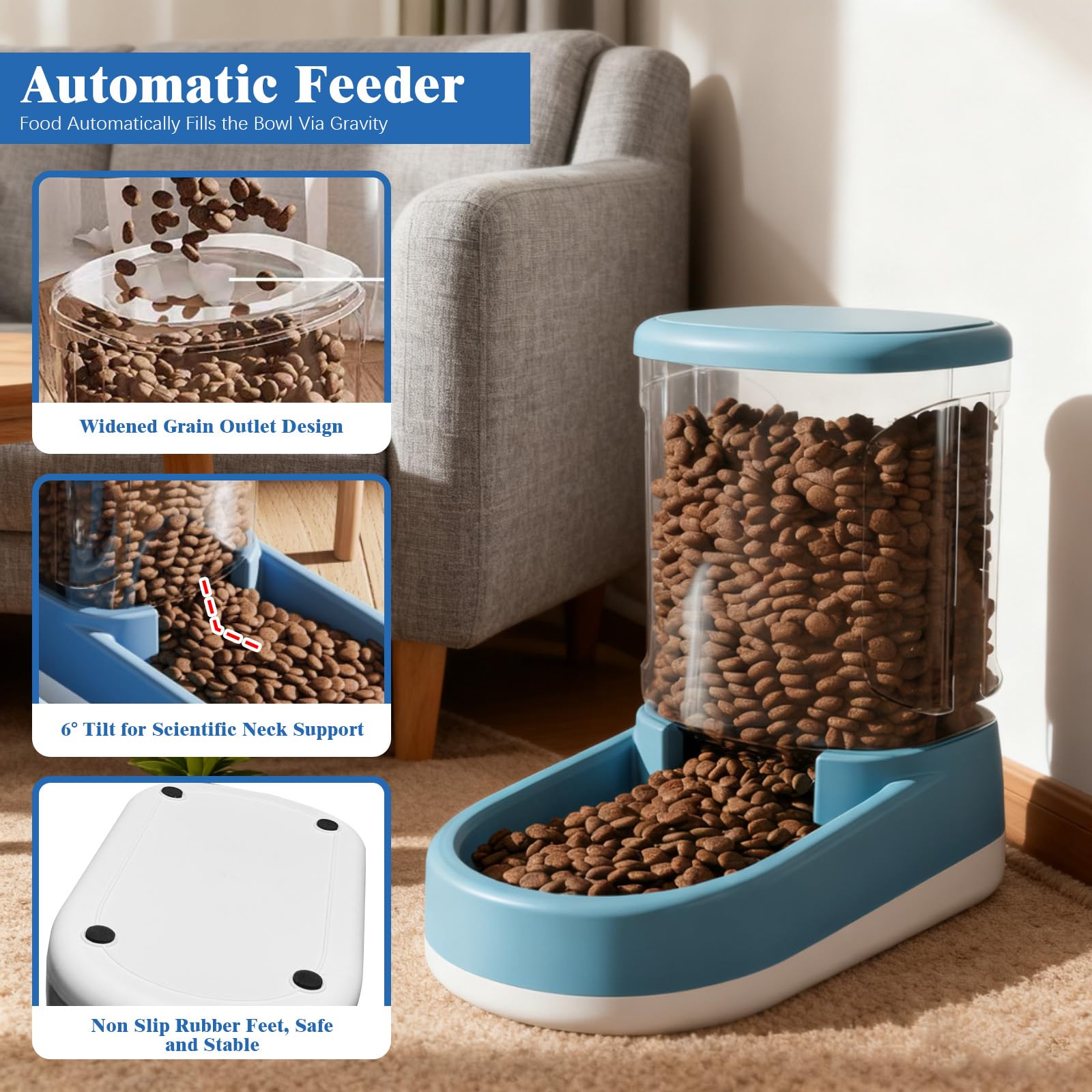2 Pièces 3.8 L Distributeur Croquettes Chat, Distributeur Automatique de Nourriture, Distributeur d'eau pour Chien Et Chat, Distributeur Croquettes Chien, Distributeur de Croquettes(Bleu)