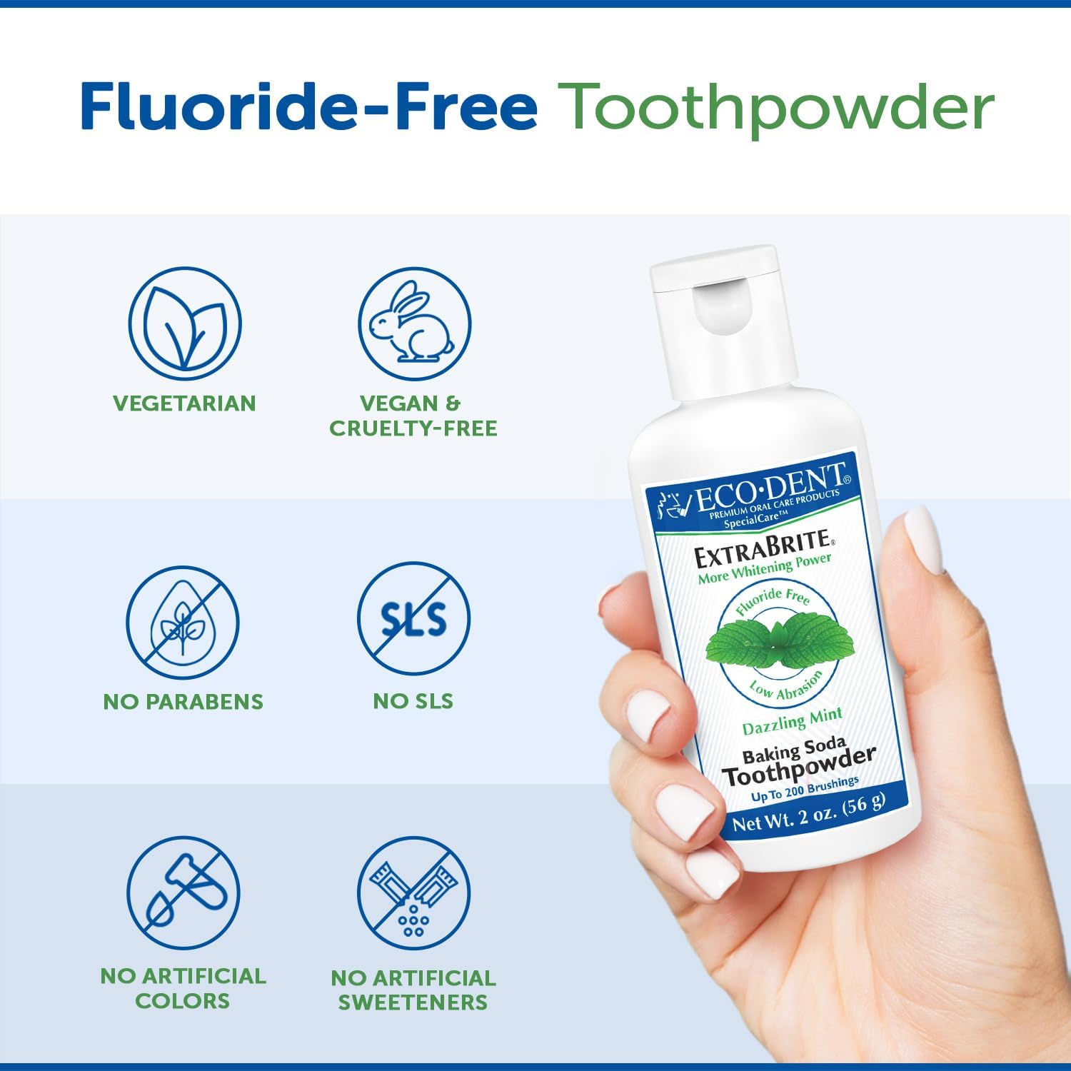 Eco-Dent ExtraBrite Baking Soda Tootowder, Mint - Fluoride-Free