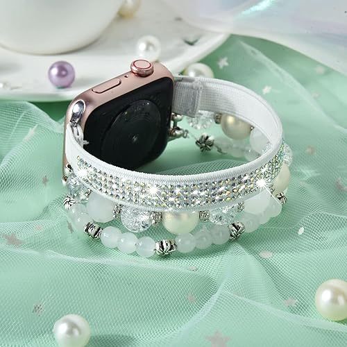Miniatura 2 de CAGOS - Pulsera de abalorios compatible con Apple Watch Band 1.496 in 1.575 in (38 mm  40 mm), banda elástica para iWatch Series SE654321 (blanco