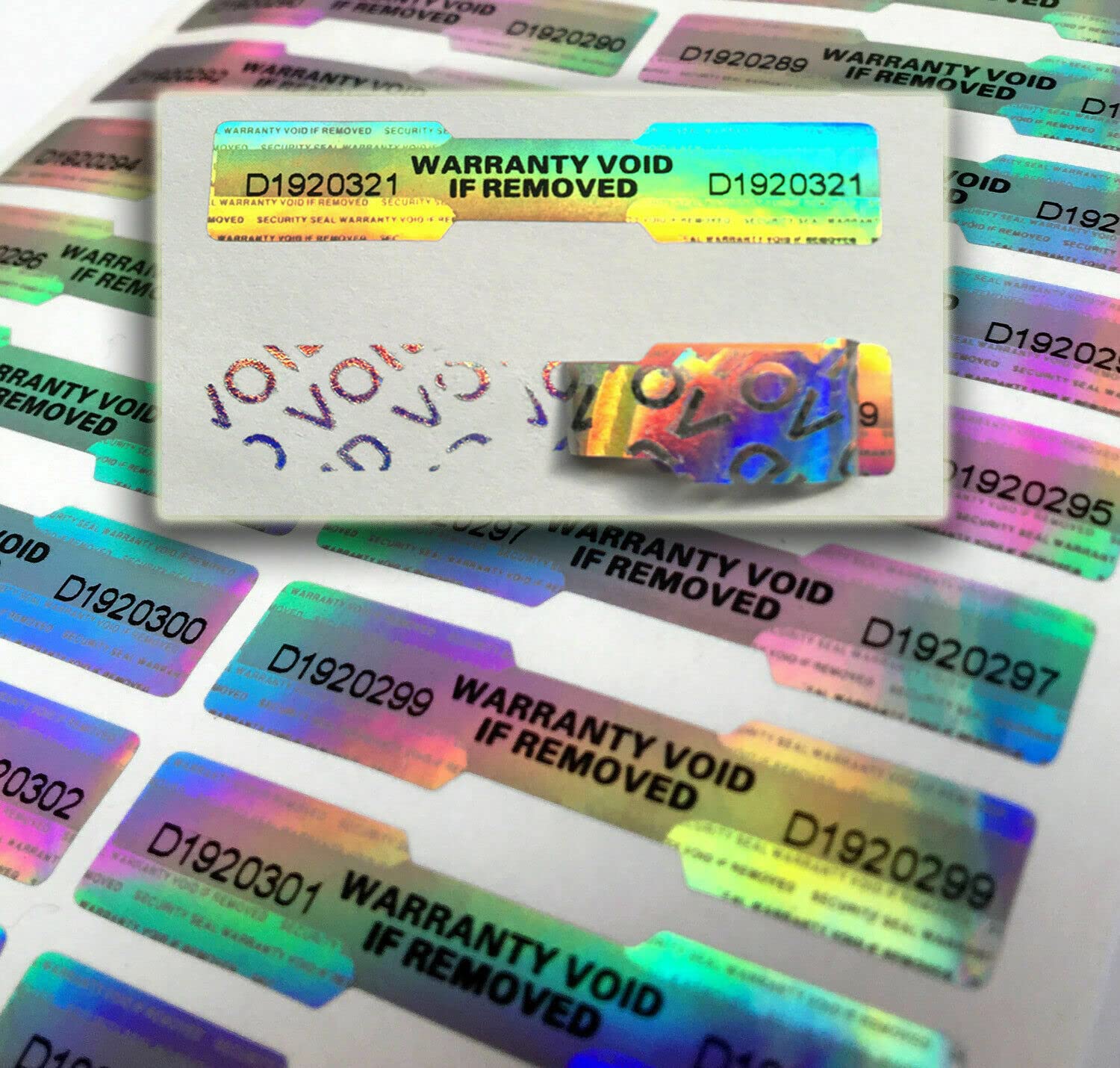 500 Hologram Stickers Labels Dog Bone Warranty Void Labels Tamper Proof 50 mm x 10 mm Labels with Serial Numbers