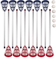 Champion Sports Soft Lacrosse Set: 12 Aluminum Sticks & 6 Vinyl Balls for Kids Youth Training - Safe Indoor Outdoor Play