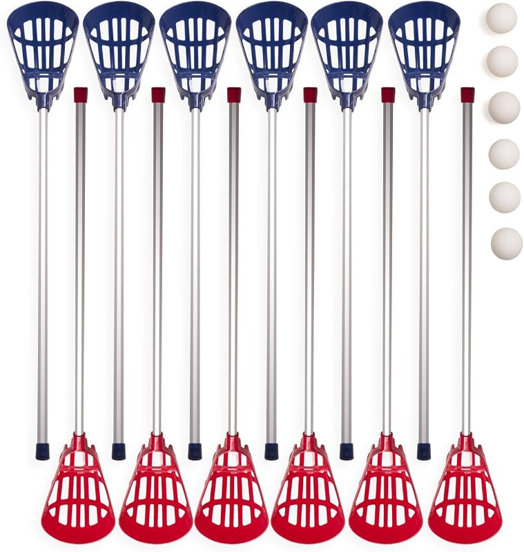 Champion Sports Soft Lacrosse Set: Equipo de entrenamiento para niños, niñas, niños, jóvenes y atletas aficionados - 12 palos de aluminio y 6 bolas de vinilo para uso en interiores y exteriores