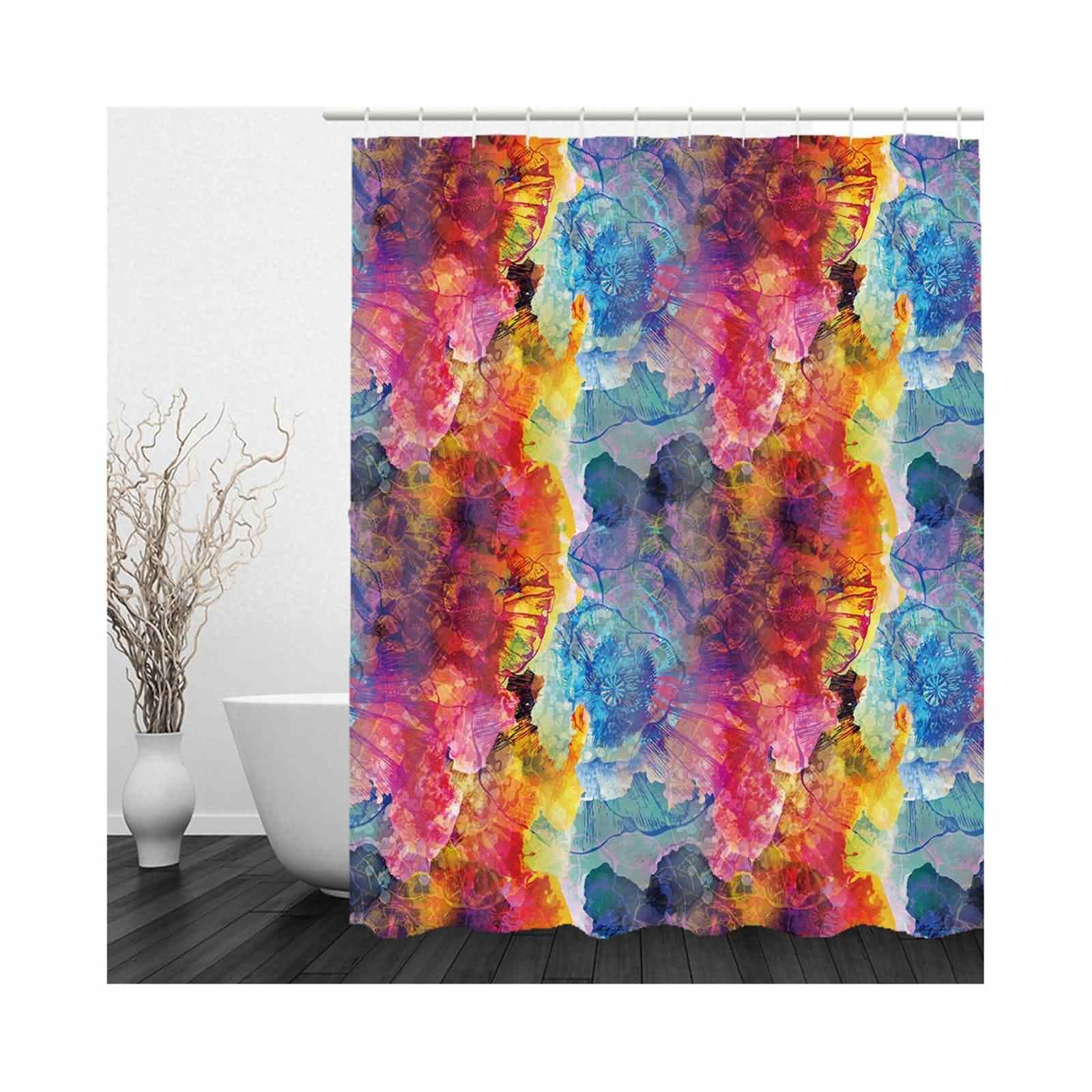 Rideau Douche Isolant Occultant Petite Fenetre Salle Bain Fleurs Tissu Imperméable Bleu Rose Violet Orange Imperméable Anti-Moisissure, Lavable Machine 220x180cm