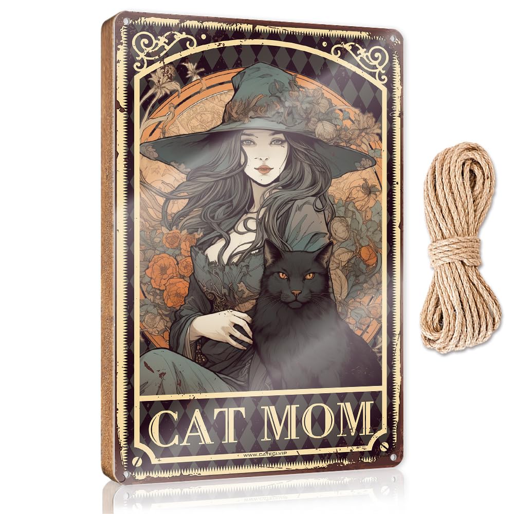 MAHQPZXSF Home Sweet Home Signs Wall Decor Witch Cat Mom Wooden Sign Wooden Signs For Crafts Outdoor Signs For Porch(15X28CM)