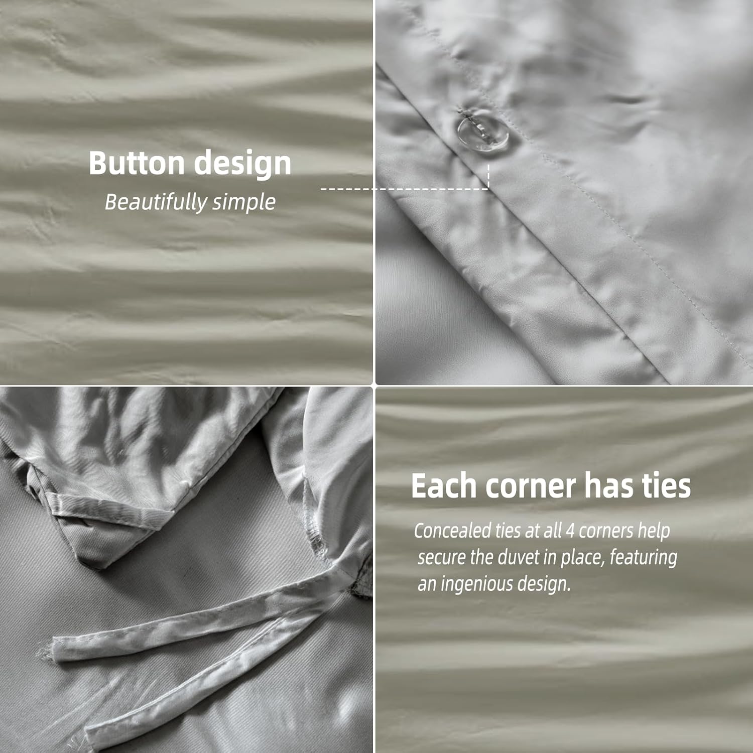 Cooling Queen Duvet Cover Set, 3-Piece - 100% Organic Bamboo Viscose - Silky Soft & Breathable Comforter Cover for Hot Sleepers & Sensitive Skin (Gray, 90"x90") - Image 5