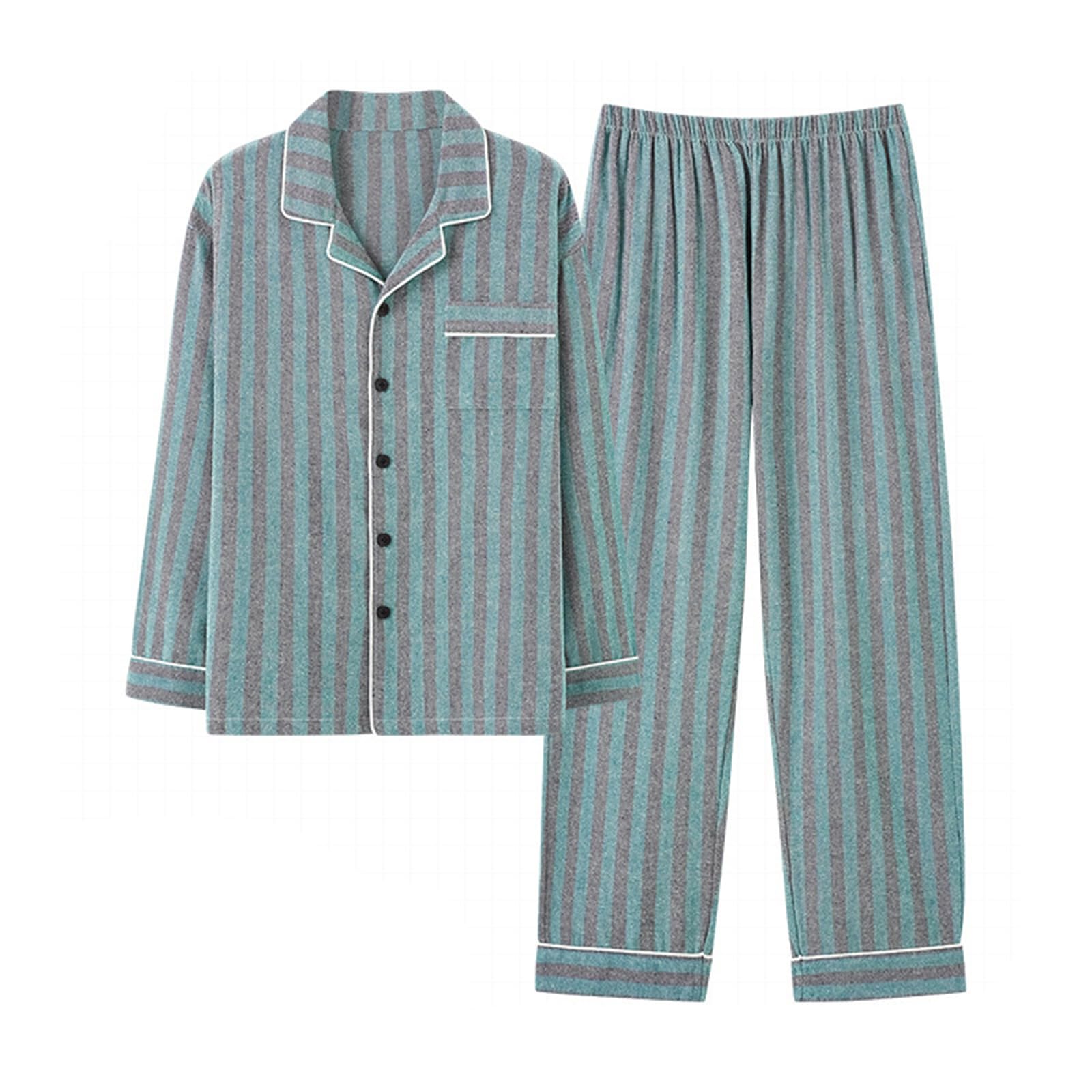 Pigiama da Uomo a 2 Pezzi Set Manica Lunga Classico Plaid Button Down Pigiameria Loungewear Pjs Set L-3XL