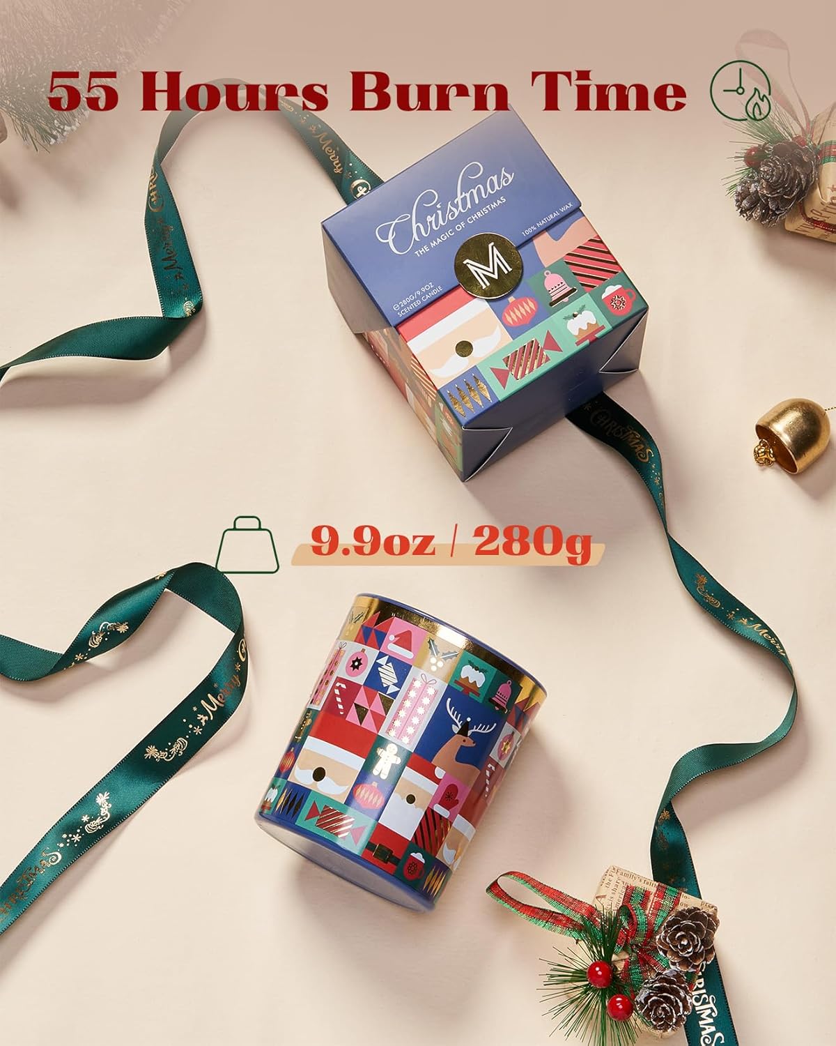 M&SENSE Magic Christmas Soy Candle for Home, Soy Wax 9.9oz 55 Hours Clean Non Toxic Slow Burn, Relaxing Cozy Winter Candles for Stress Relief, Christmas Scented Gift for Holiday Celebration - Image 4